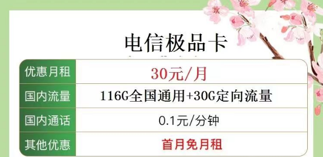 電信極品卡好用嗎？30元月租116G通用 +30G定向+首月免費(fèi)