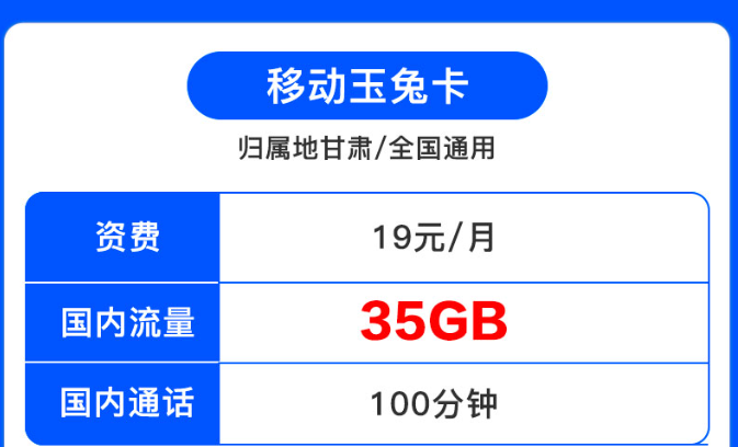 歸屬地為甘肅的移動流量卡|移動19元套餐|移動月兔卡、移動月兔卡